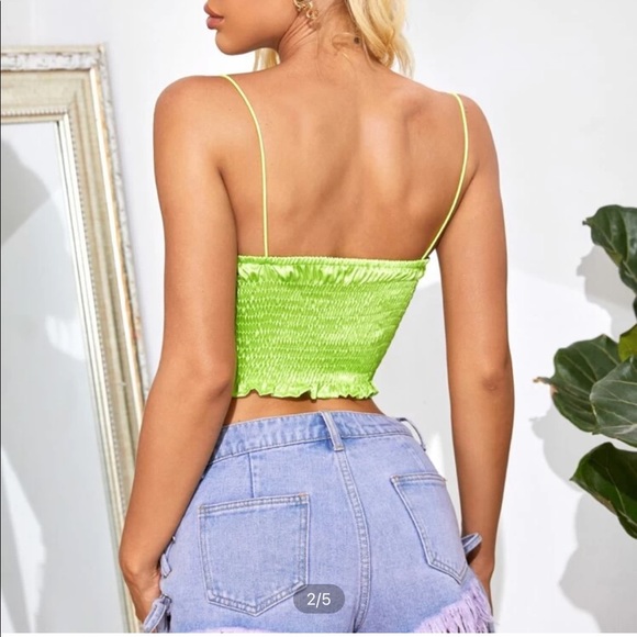 Neon green satin top - Picture 2 of 2